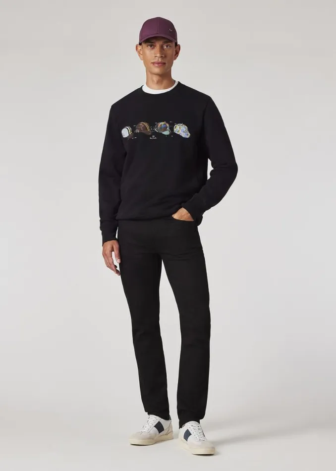 Mens Paul Smith Sweatshirts and Hoodies Black Organic Cotton 039Cycling Caps039 Print Sweatshirt