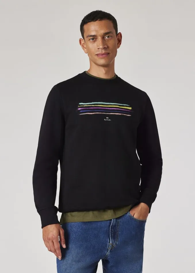 Mens Paul Smith Sweatshirts and Hoodies Black Stripe Print Sweatshirt