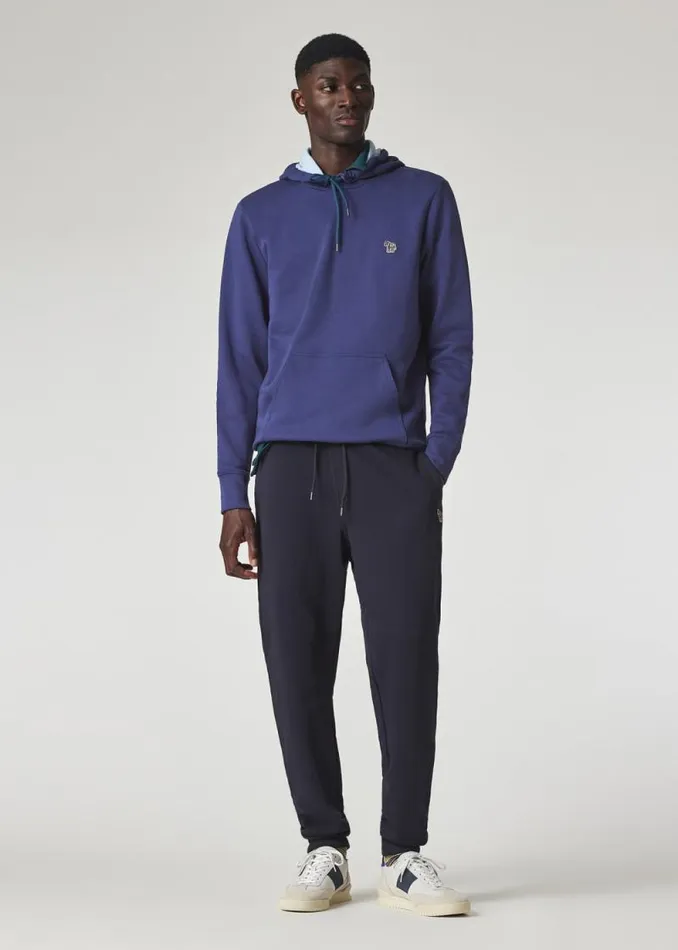 Mens Paul Smith Sweatshirts and Hoodies Dark Blue Zebra Logo Organic Cotton Hoodie