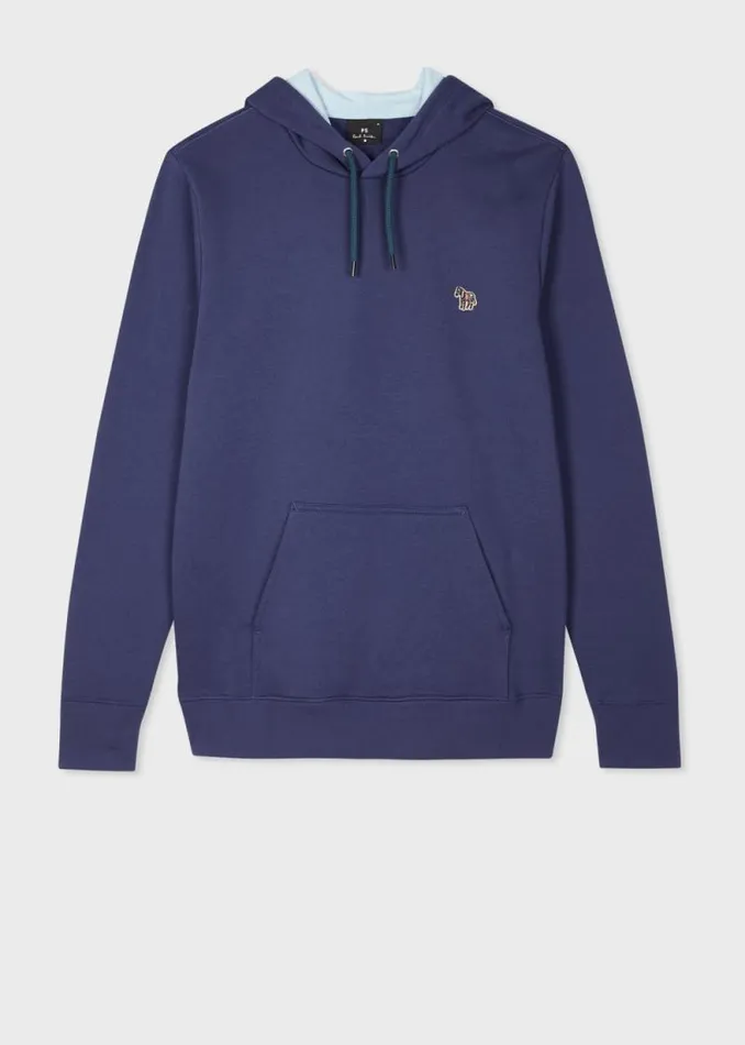Mens Paul Smith Sweatshirts and Hoodies Dark Blue Zebra Logo Organic Cotton Hoodie