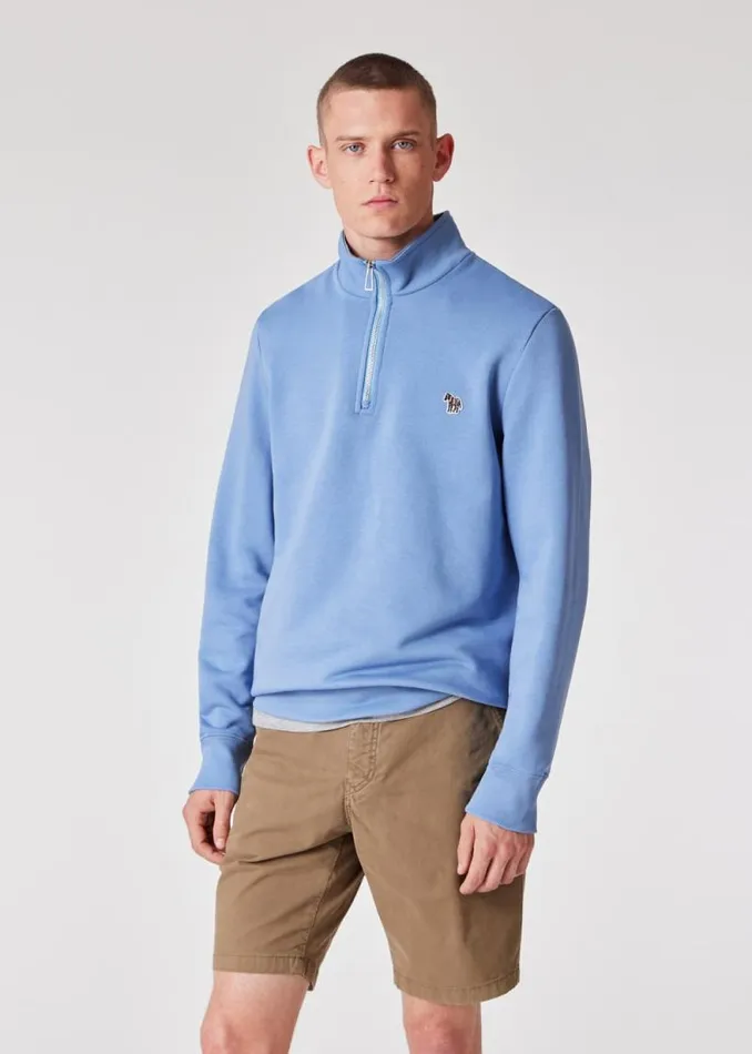 Mens Paul Smith Sweatshirts and Hoodies Light Blue Zebra Logo ZipNeck Sweatshirt Mens Paul Smith Sweatshirts and Hoodies Light Blue Zebra Logo ZipNeck Sweatshirt