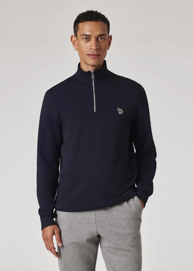 Mens Paul Smith Sweatshirts and Hoodies Navy Cotton Zebra Logo ZipNeck Sweatshirt Mens Paul Smith Sweatshirts and Hoodies Navy Cotton Zebra Logo ZipNeck Sweatshirt