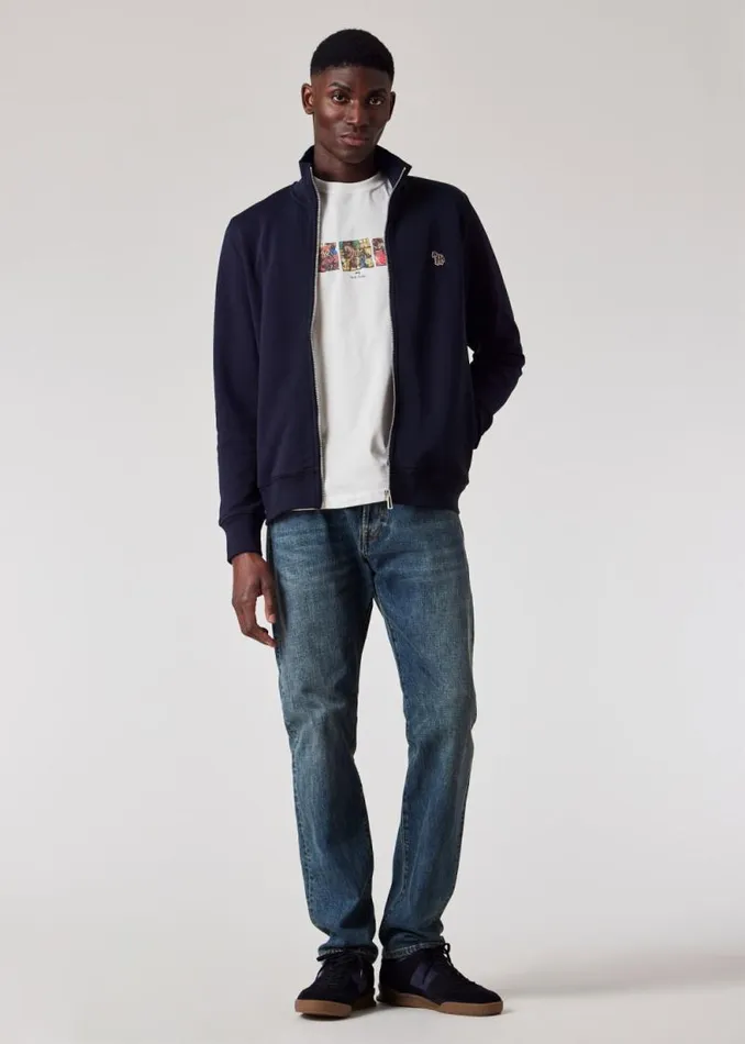 Mens Paul Smith Sweatshirts and Hoodies Navy Cotton Zebra Logo Zip Sweatshirt