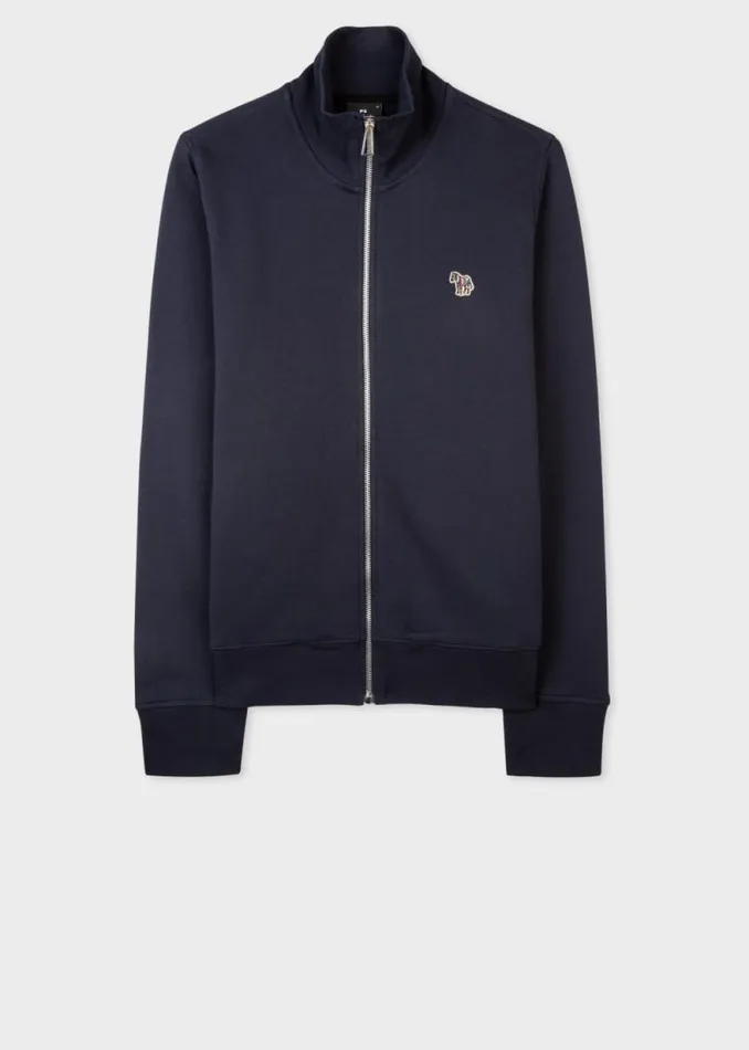 Mens Paul Smith Sweatshirts and Hoodies Navy Cotton Zebra Logo Zip Sweatshirt