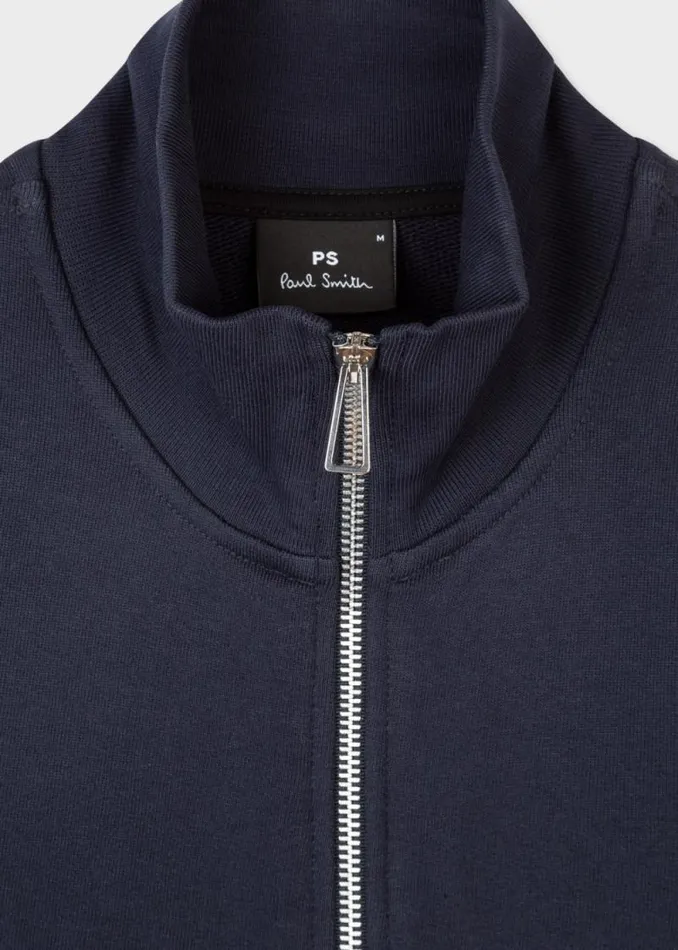 Mens Paul Smith Sweatshirts and Hoodies Navy Cotton Zebra Logo Zip Sweatshirt