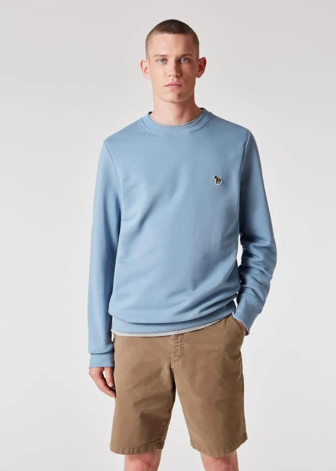 Mens Paul Smith Sweatshirts and Hoodies Pale Blue Zebra Logo Organic Cotton Sweatshirt Mens Paul Smith Sweatshirts and Hoodies Pale Blue Zebra Logo Organic Cotton Sweatshirt