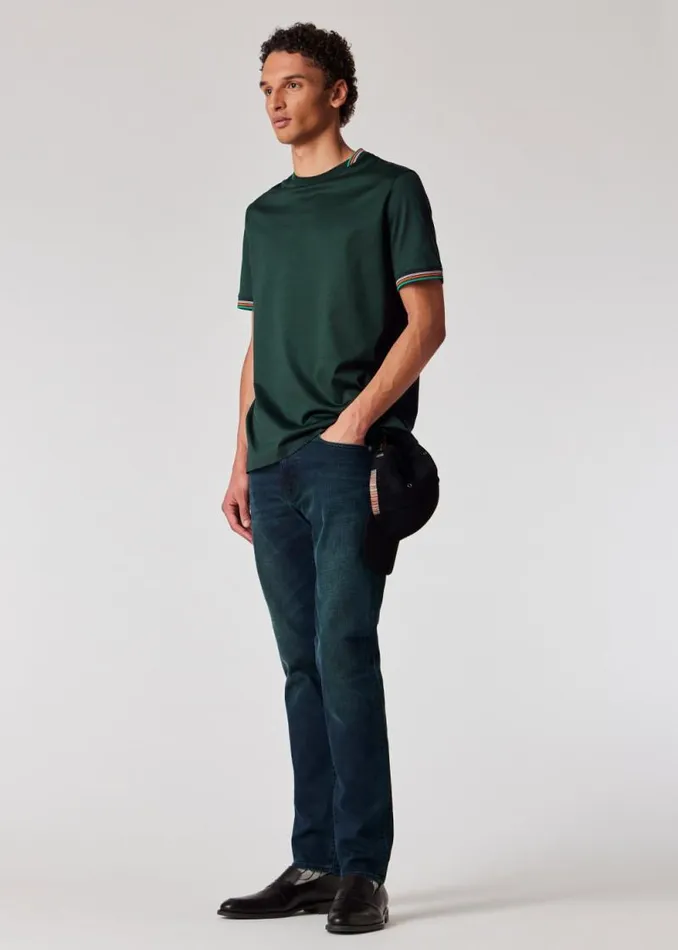 Mens Paul Smith TShirts Dark Green Mercerised Cotton 039Signature Stripe039 Trim TShirt Mens Paul Smith TShirts Dark Green Mercerised Cotton 039Signature Stripe039 Trim TShirt