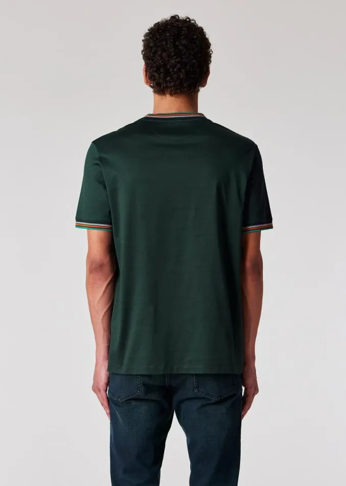 Mens Paul Smith TShirts Dark Green Mercerised Cotton 039Signature Stripe039 Trim TShirt Mens Paul Smith TShirts Dark Green Mercerised Cotton 039Signature Stripe039 Trim TShirt