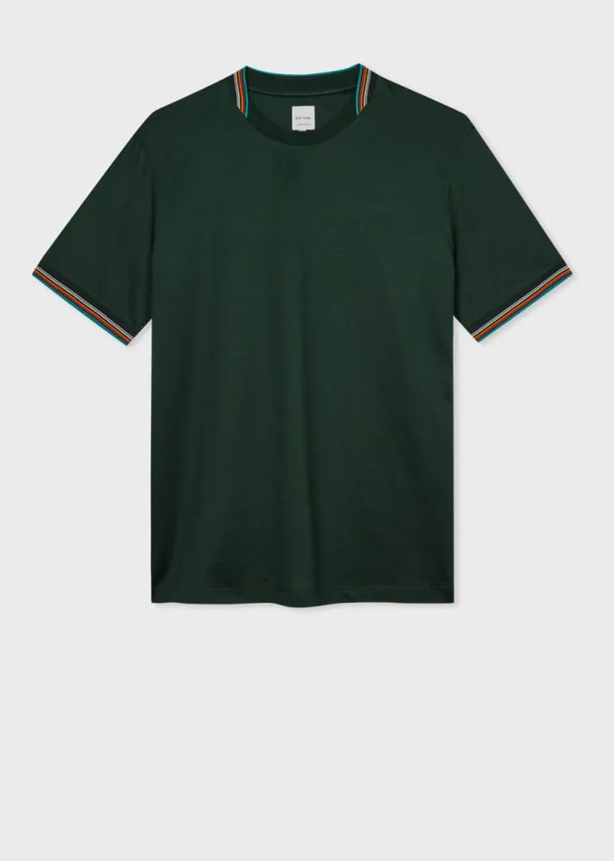 Mens Paul Smith TShirts Dark Green Mercerised Cotton 039Signature Stripe039 Trim TShirt Mens Paul Smith TShirts Dark Green Mercerised Cotton 039Signature Stripe039 Trim TShirt