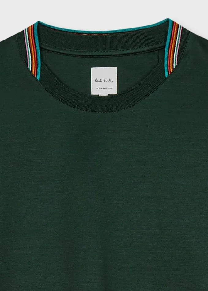 Mens Paul Smith TShirts Dark Green Mercerised Cotton 039Signature Stripe039 Trim TShirt Mens Paul Smith TShirts Dark Green Mercerised Cotton 039Signature Stripe039 Trim TShirt