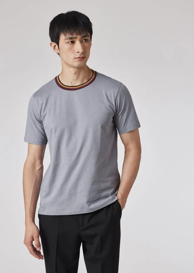 Mens Paul Smith TShirts Dusty Blue 039Artist Stripe039 Collar TShirt