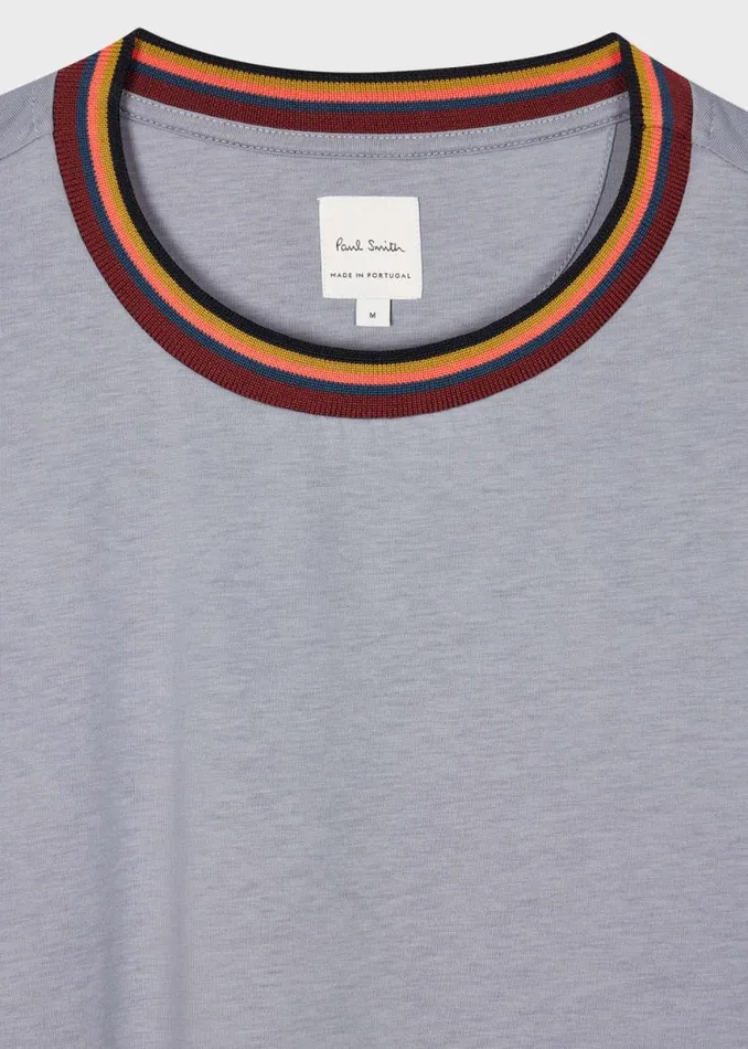 Mens Paul Smith TShirts Dusty Blue 039Artist Stripe039 Collar TShirt Mens Paul Smith TShirts Dusty Blue 039Artist Stripe039 Collar TShirt