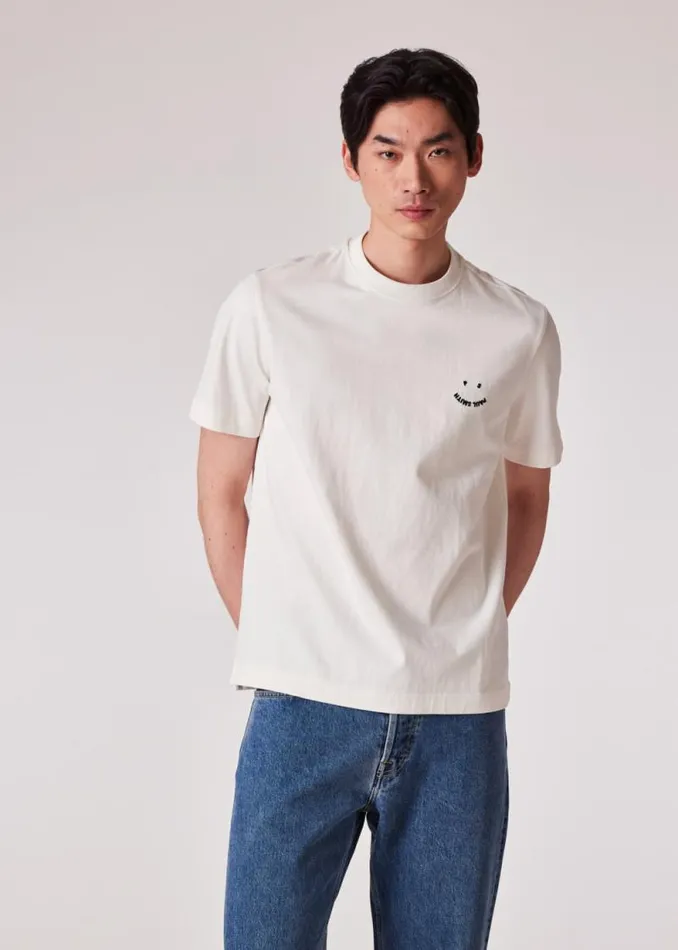 Mens Paul Smith TShirts Ecru 039Happy039 Piece Dyed TShirt