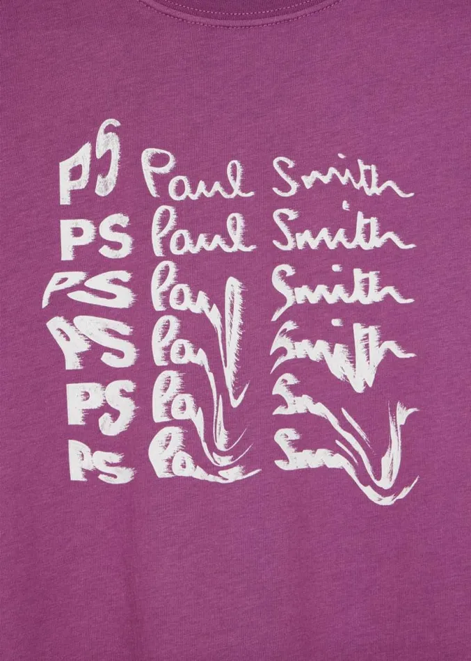 Mens Paul Smith TShirts Purple OrganicCotton 039Waved Repeat Logo039 Print TShirt