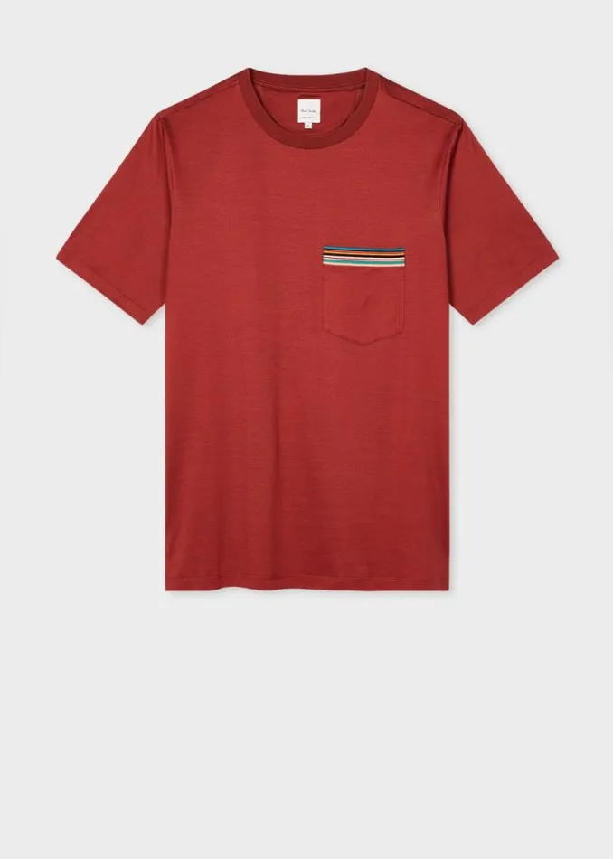 Mens Paul Smith TShirts Rust 039Signature Stripe039 Pocket TShirt