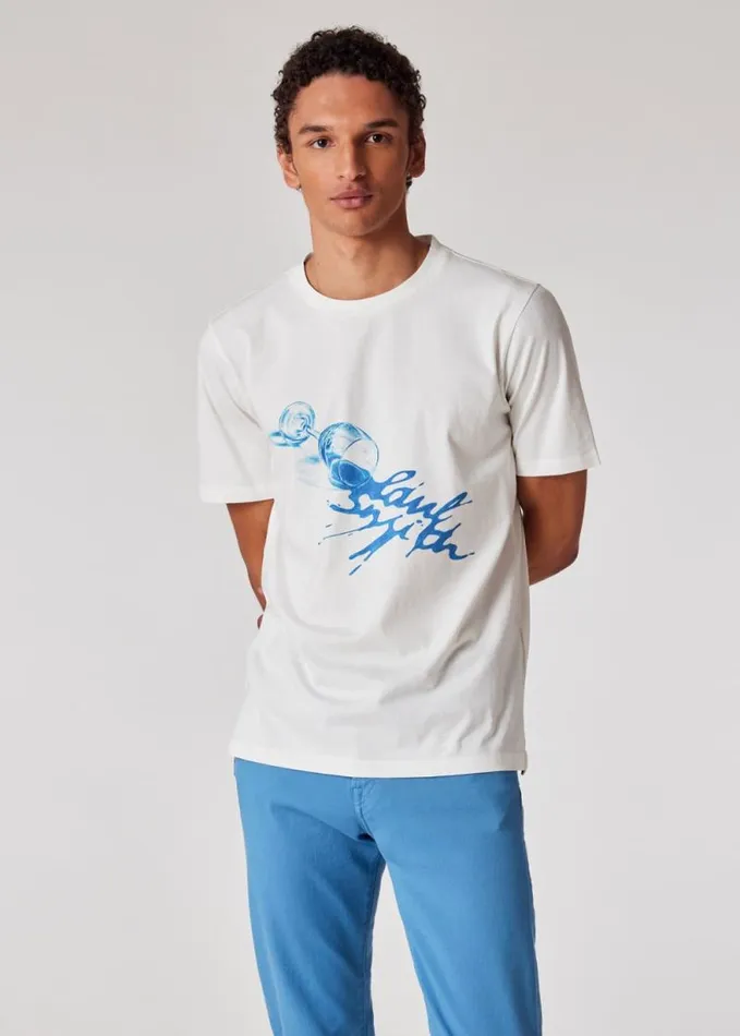 Mens Paul Smith TShirts White 039Wine Glass039 Print TShirt