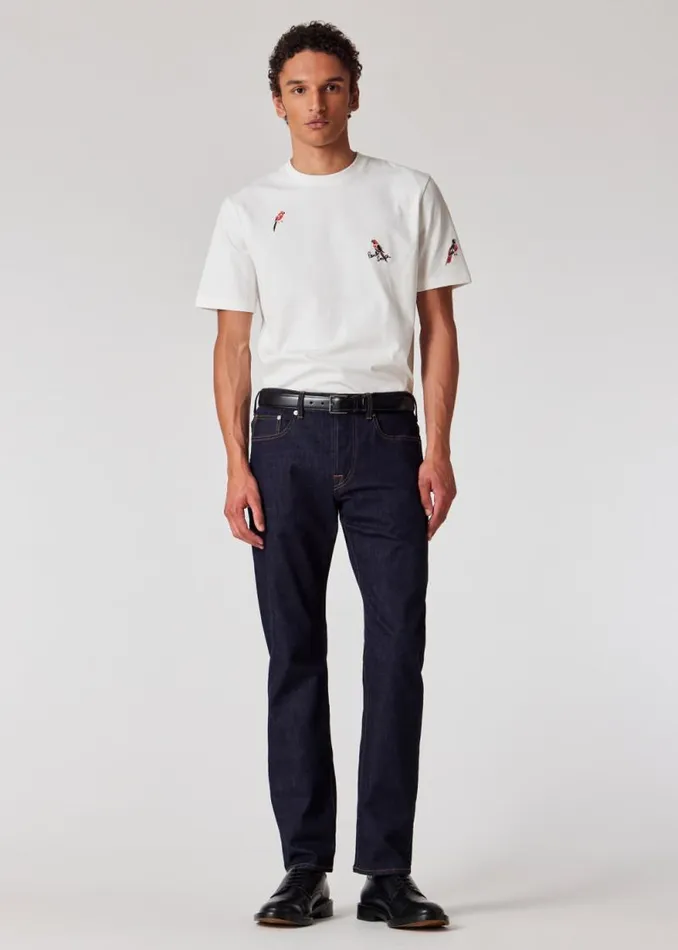 Mens Paul Smith TShirts White Embroidered 039Bird039 Cotton TShirt