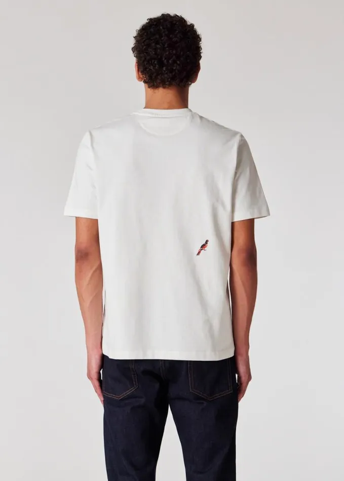 Mens Paul Smith TShirts White Embroidered 039Bird039 Cotton TShirt