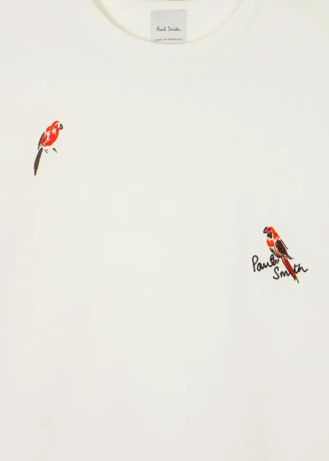Mens Paul Smith TShirts White Embroidered 039Bird039 Cotton TShirt
