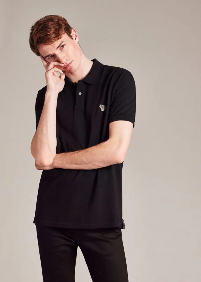 Mens Paul Smith The Classics Black CottonPiqu Zebra Logo Polo Shirt