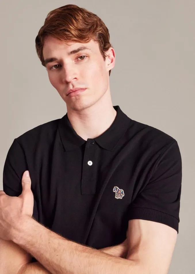 Mens Paul Smith The Classics Black CottonPiqu Zebra Logo Polo Shirt Mens Paul Smith The Classics Black CottonPiqu Zebra Logo Polo Shirt