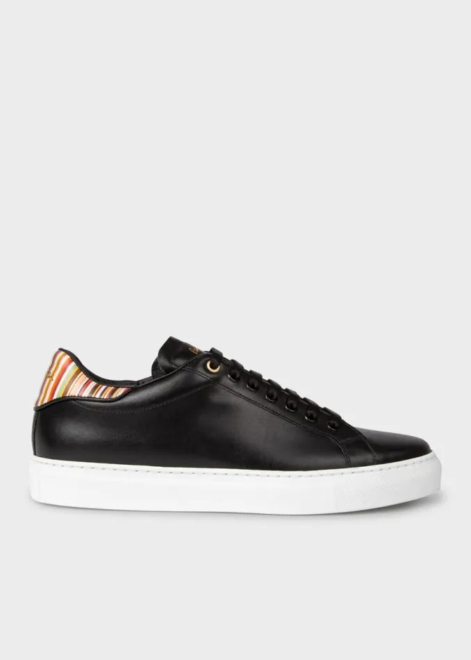 Mens Paul Smith The Classics Black Leather 039Beck039 Sneakers With 039Signature Stripe039 Heel Panels Mens Paul Smith The Classics Black Leather 039Beck039 Sneakers With 039Signature Stripe039 Heel Panels