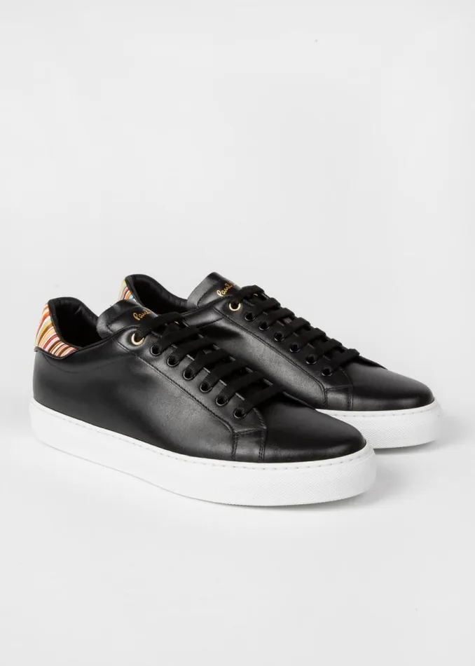 Mens Paul Smith The Classics Black Leather 039Beck039 Sneakers With 039Signature Stripe039 Heel Panels
