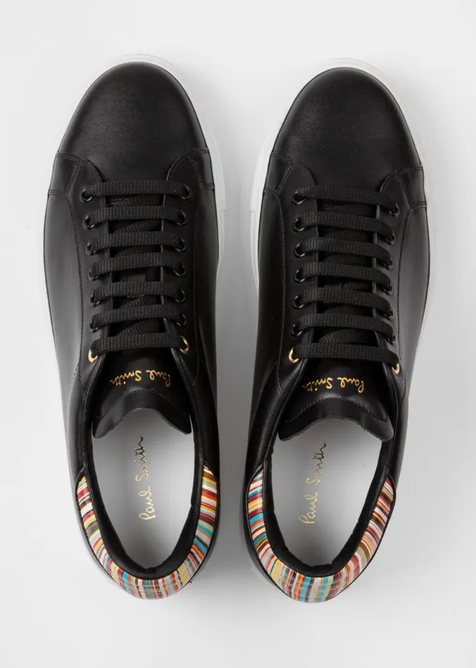 Mens Paul Smith The Classics Black Leather 039Beck039 Sneakers With 039Signature Stripe039 Heel Panels