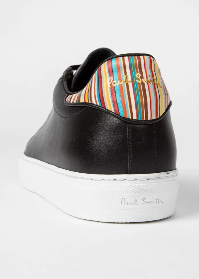Mens Paul Smith The Classics Black Leather 039Beck039 Sneakers With 039Signature Stripe039 Heel Panels