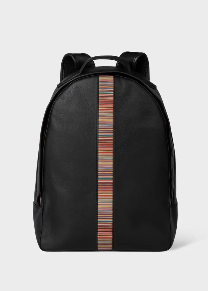 Mens Paul Smith The Classics Black Leather 039Signature Stripe039 Backpack