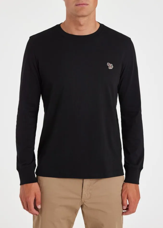 Mens Paul Smith The Classics Black Zebra Logo LongSleeve TShirt