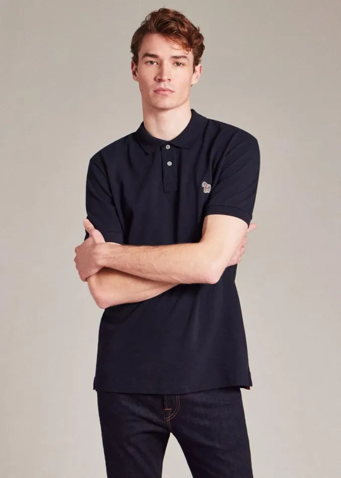 Mens Paul Smith The Classics Dark Navy CottonPiqu Zebra Logo Polo Shirt