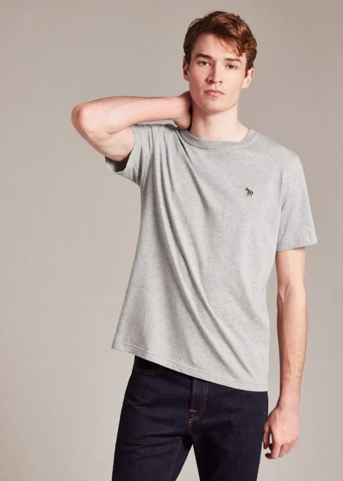 Mens Paul Smith The Classics Grey Marl Cotton Zebra Logo TShirt