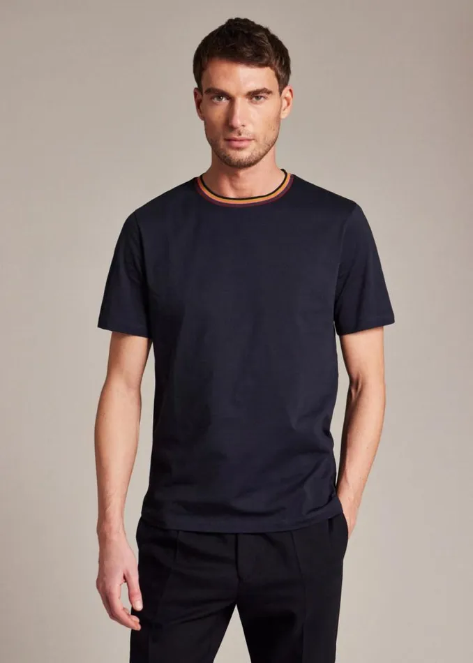 Mens Paul Smith The Classics Navy 039Artist Stripe039 Collar Cotton TShirt