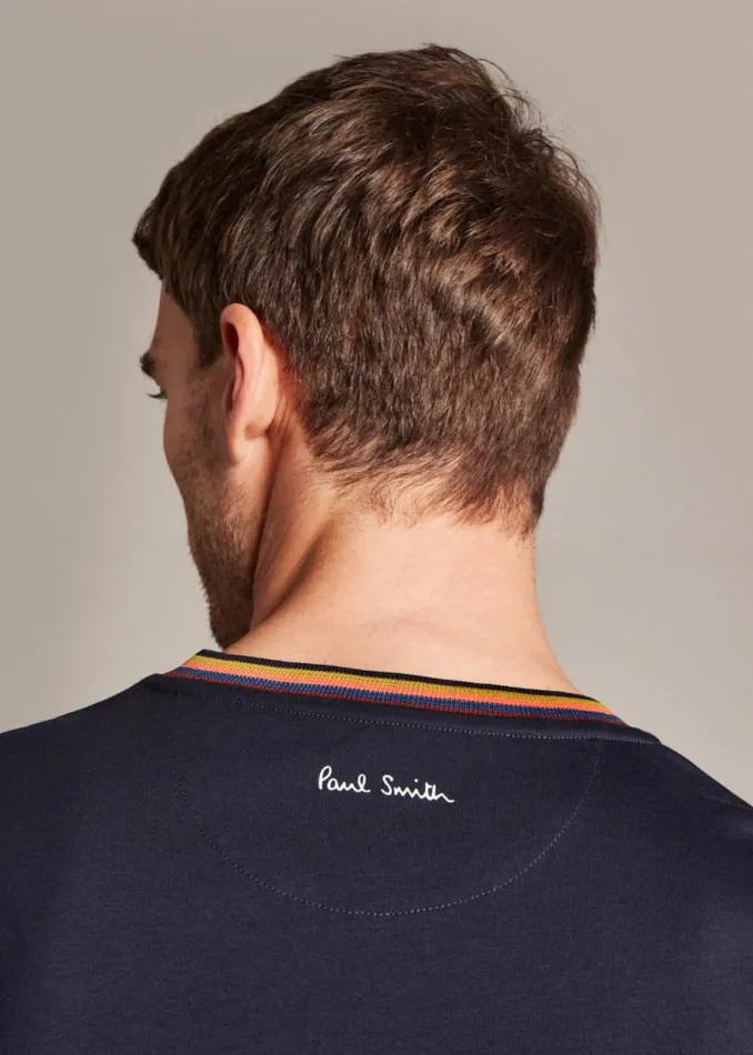 Mens Paul Smith The Classics Navy 039Artist Stripe039 Collar Cotton TShirt Mens Paul Smith The Classics Navy 039Artist Stripe039 Collar Cotton TShirt