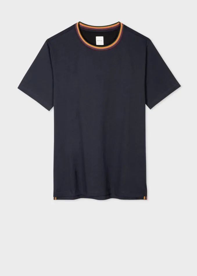 Mens Paul Smith The Classics Navy 039Artist Stripe039 Collar Cotton TShirt Mens Paul Smith The Classics Navy 039Artist Stripe039 Collar Cotton TShirt