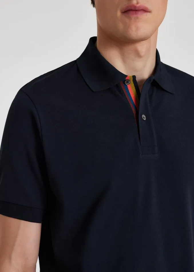 Mens Paul Smith The Classics Navy Cotton 039Artist Stripe039 Placket Polo Shirt