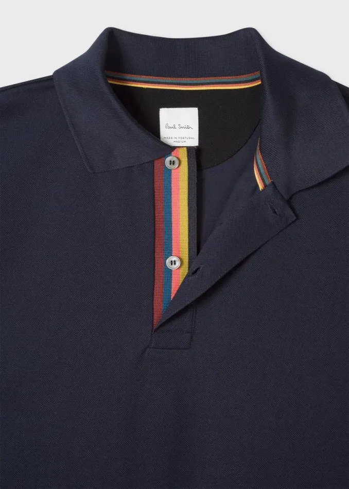 Mens Paul Smith The Classics Navy Cotton 039Artist Stripe039 Placket Polo Shirt