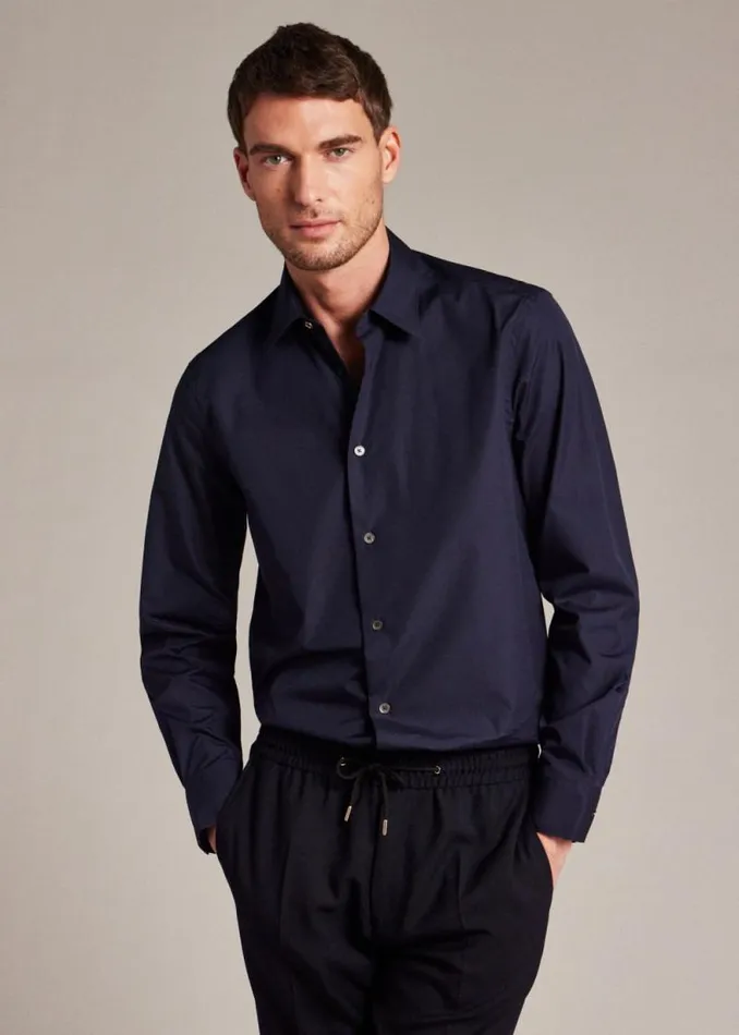 Mens Paul Smith The Classics RegularFit Dark Navy Cotton 039Artist Stripe039 Cuff Shirt Mens Paul Smith The Classics RegularFit Dark Navy Cotton 039Artist Stripe039 Cuff Shirt