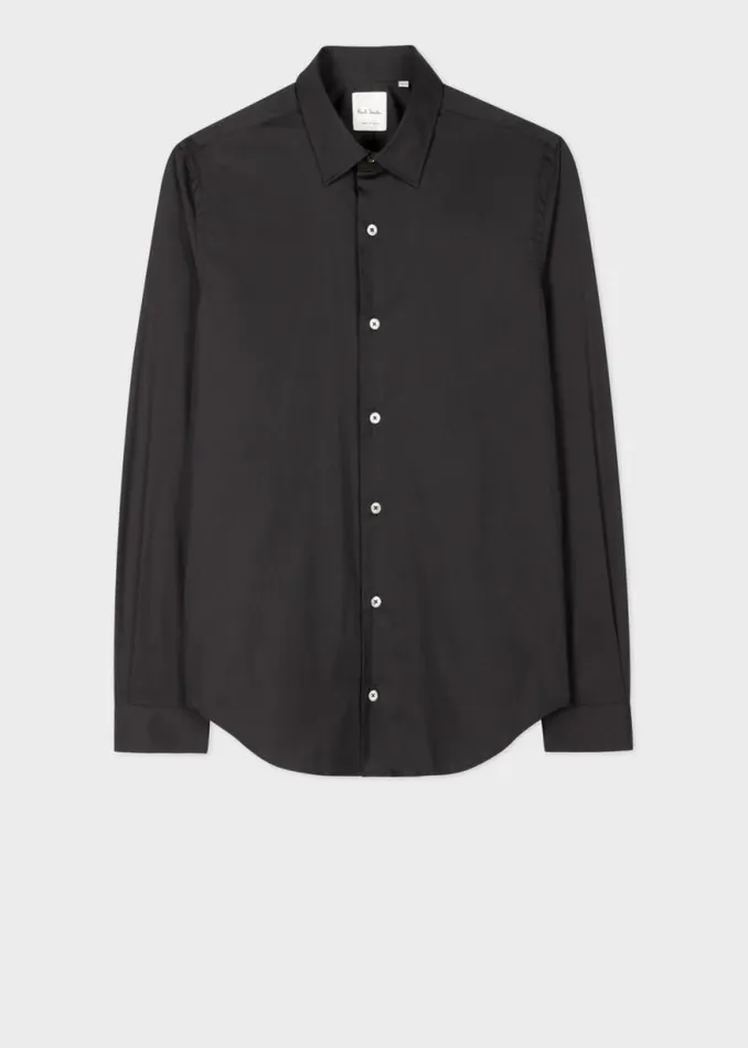 Mens Paul Smith The Classics Super SlimFit Black Shirt With 039Artist Stripe039 Cuff Lining Mens Paul Smith The Classics Super SlimFit Black Shirt With 039Artist Stripe039 Cuff Lining