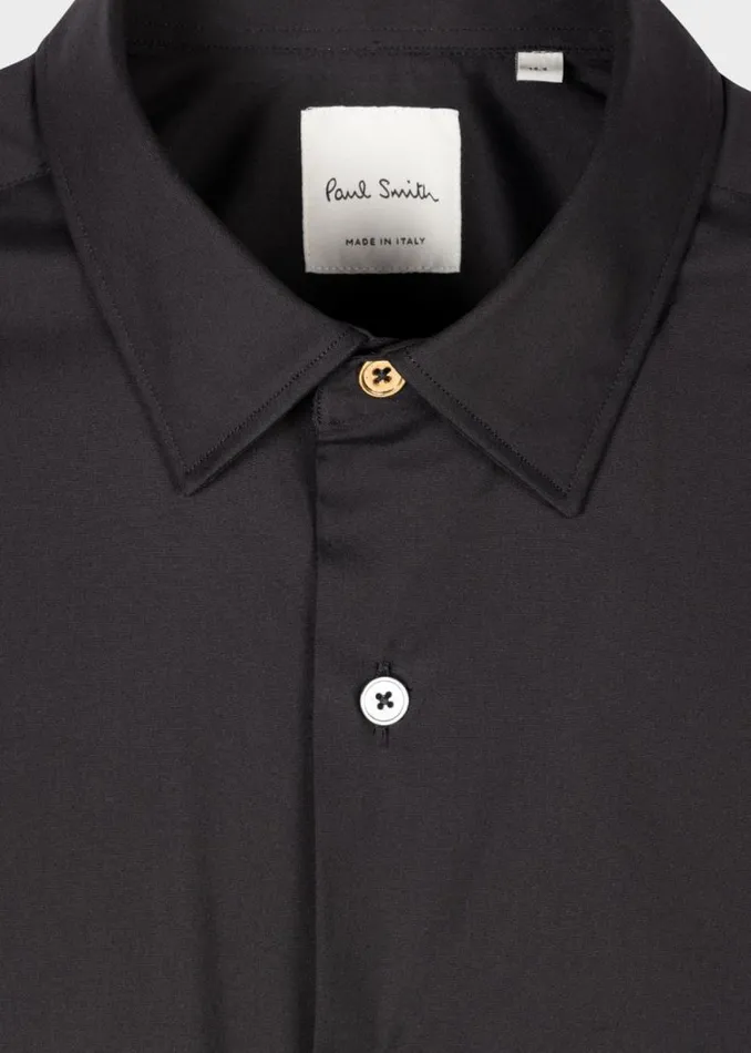 Mens Paul Smith The Classics Super SlimFit Black Shirt With 039Artist Stripe039 Cuff Lining Mens Paul Smith The Classics Super SlimFit Black Shirt With 039Artist Stripe039 Cuff Lining