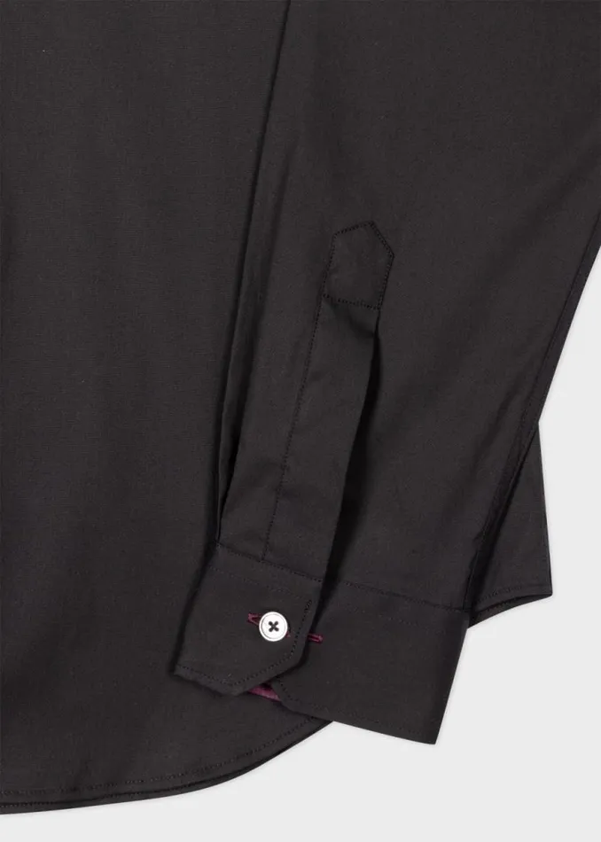 Mens Paul Smith The Classics Super SlimFit Black Shirt With 039Artist Stripe039 Cuff Lining Mens Paul Smith The Classics Super SlimFit Black Shirt With 039Artist Stripe039 Cuff Lining