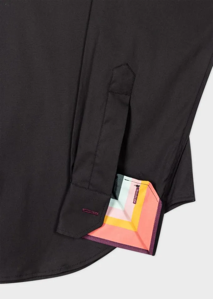 Mens Paul Smith The Classics Super SlimFit Black Shirt With 039Artist Stripe039 Cuff Lining Mens Paul Smith The Classics Super SlimFit Black Shirt With 039Artist Stripe039 Cuff Lining