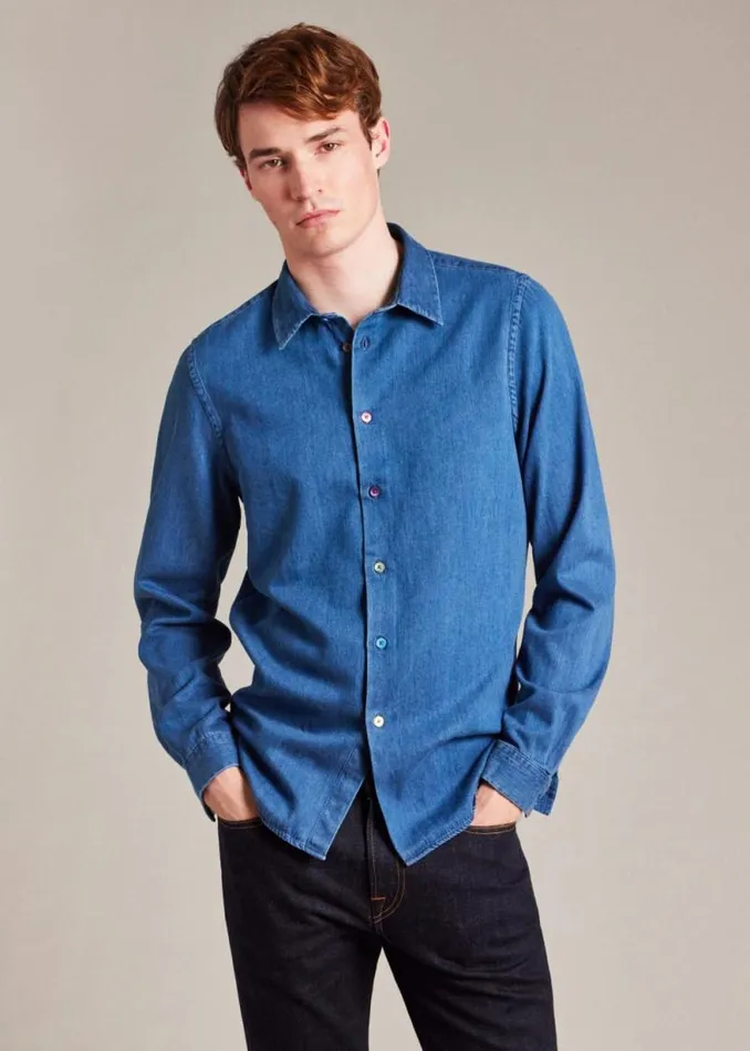 Mens Paul Smith The Classics TailoredFit MidWash Denim Shirt