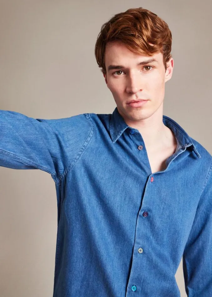 Mens Paul Smith The Classics TailoredFit MidWash Denim Shirt Mens Paul Smith The Classics TailoredFit MidWash Denim Shirt