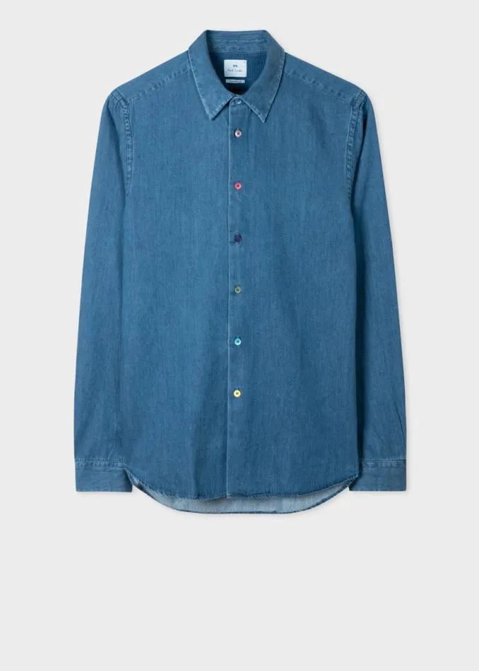 Mens Paul Smith The Classics TailoredFit MidWash Denim Shirt Mens Paul Smith The Classics TailoredFit MidWash Denim Shirt