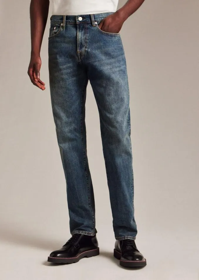 Mens Paul Smith The Classics TaperedFit 039Crosshatch Stretch039 BlueRinse Jeans