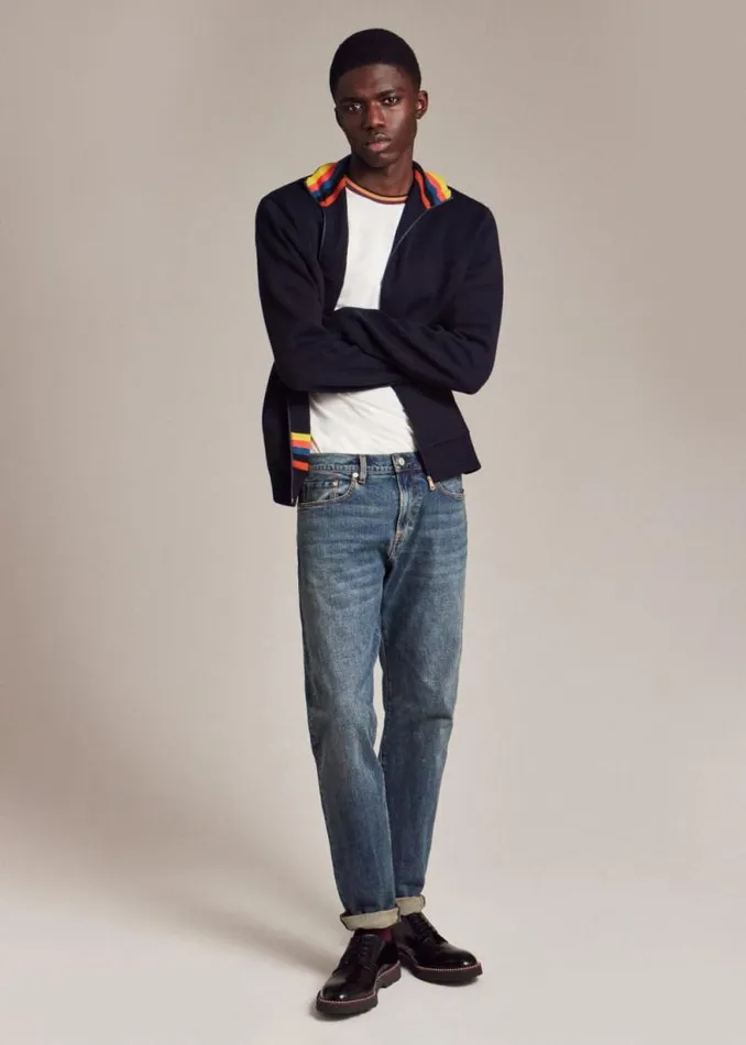 Mens Paul Smith The Classics TaperedFit 039Crosshatch Stretch039 BlueRinse Jeans