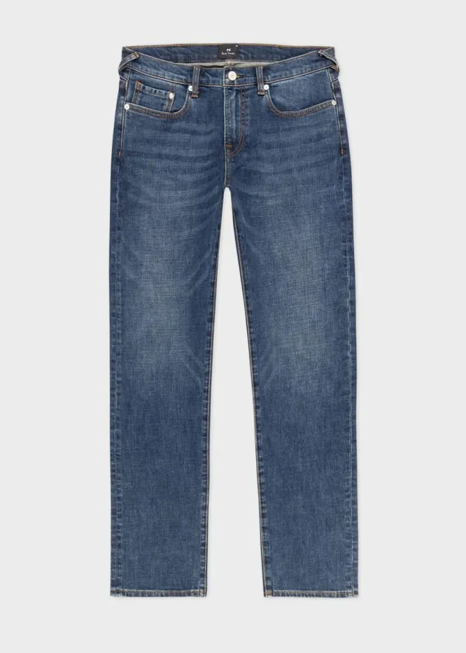 Mens Paul Smith The Classics TaperedFit 039Crosshatch Stretch039 BlueRinse Jeans