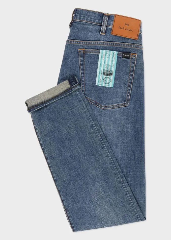 Mens Paul Smith The Classics TaperedFit 039Crosshatch Stretch039 BlueRinse Jeans
